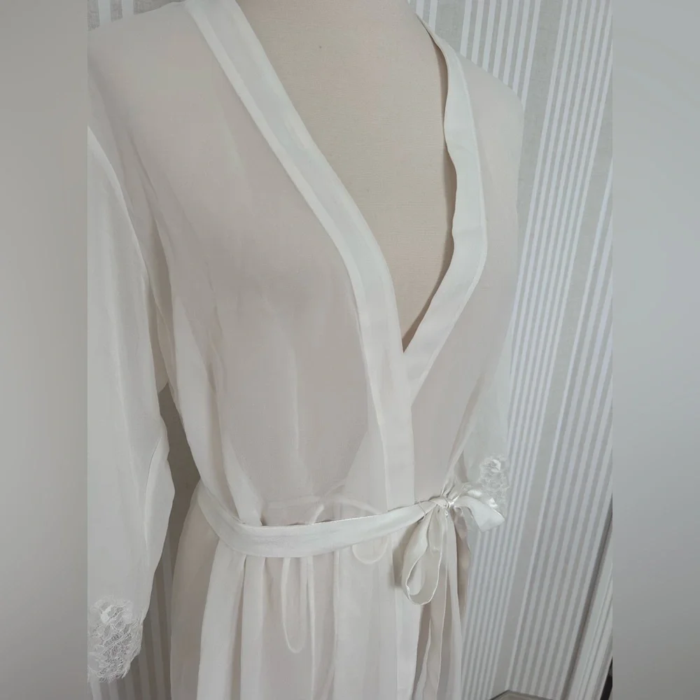 Oscar de la Renta Pink Label Robe Ivory Mesh Lace Sleeve Women’s Size Small